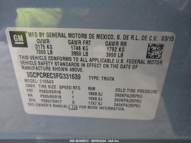 3GCPCREC3FG331639 Chevrolet Silverado 1500 2lt