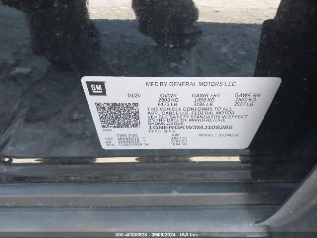 1GNERGKW3MJ108285 Chevrolet Traverse Fwd Lt Cloth
