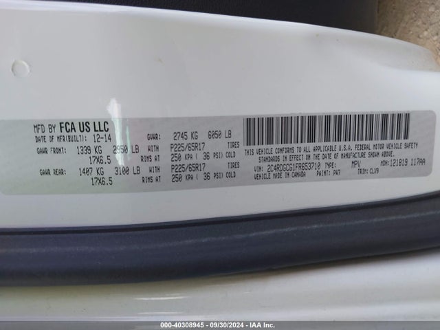 Dodge Grand Caravan Sxt Plus 2015 2C4RDGCG1FR653710 Image 9