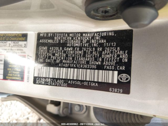 4T4BF1FK1ER363396 Toyota CAMRY XLE