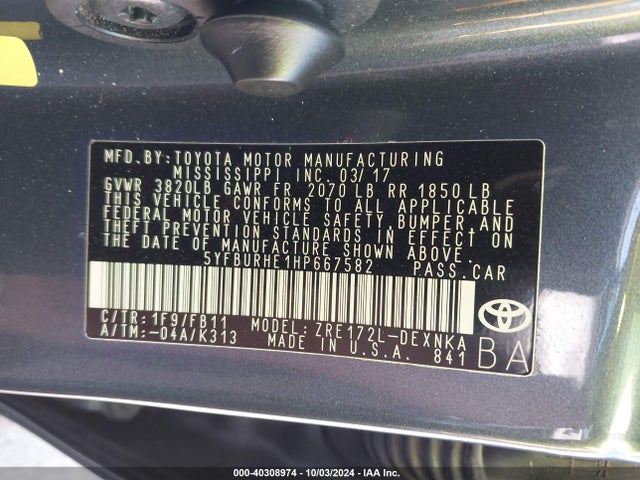 Toyota COROLLA LE 2017 5YFBURHE1HP667582 Image 9