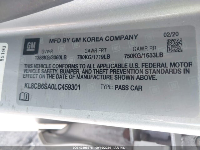 Chevrolet Spark Fwd Ls Automatic 2020 KL8CB6SA0LC459301 Image 9