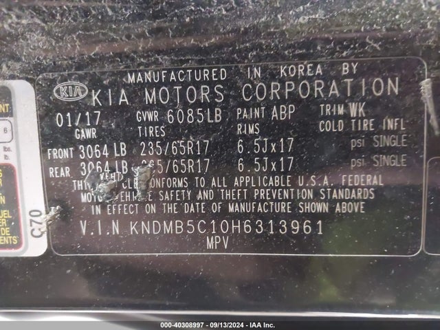 KIA SEDONA LX 2017 KNDMB5C10H6313961 Image 9