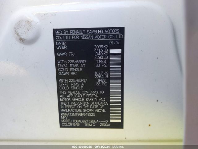 KNMAT2MT9GP649325 Nissan ROGUE SV