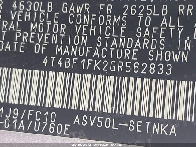 Toyota CAMRY LE 2016 4T4BF1FK2GR562833 Image 9