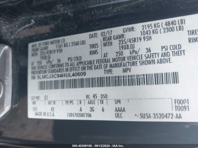 5LMCJ3C94HUL40609 Lincoln Mkc Reserve