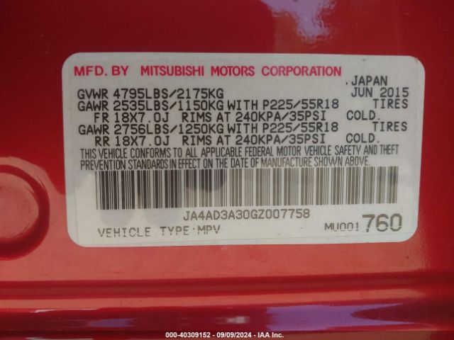 JA4AD3A30GZ007758 Mitsubishi Outlander Se/sel