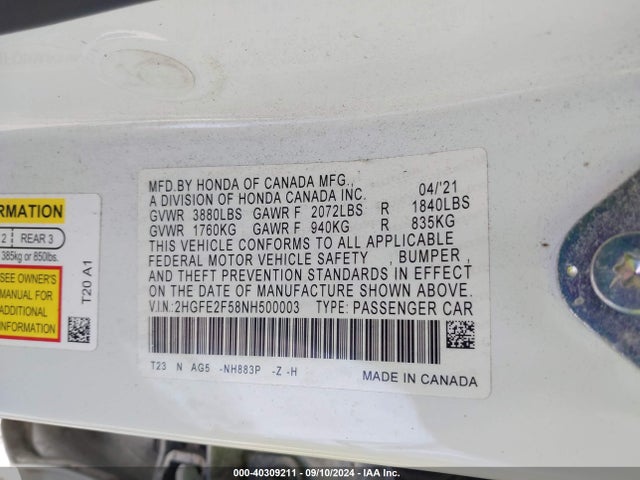 Honda Civic Sport 2022 2HGFE2F58NH500003 Image 9