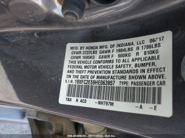Honda Civic Lx 2017 19XFC2E59HE063957 Image 9