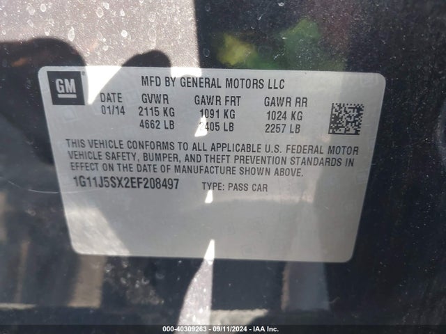 Chevrolet Malibu 2lz 2014 1G11J5SX2EF208497 Image 9