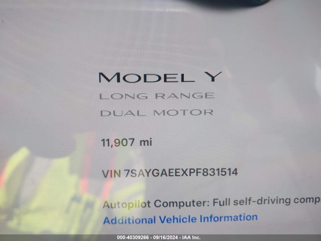 7SAYGAEEXPF831514 Tesla Model Y Awd/long Range Dual Motor All-wheel Drive