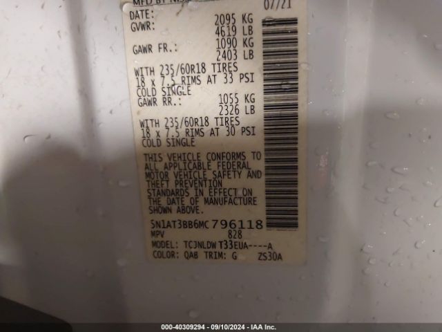 5N1AT3BB6MC796118 Nissan Rogue Sv Intelligent Awd