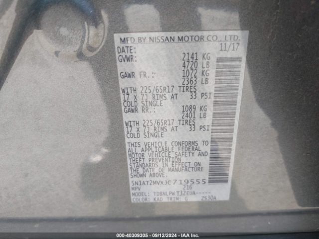 5N1AT2MVXJC719555 Nissan ROGUE S