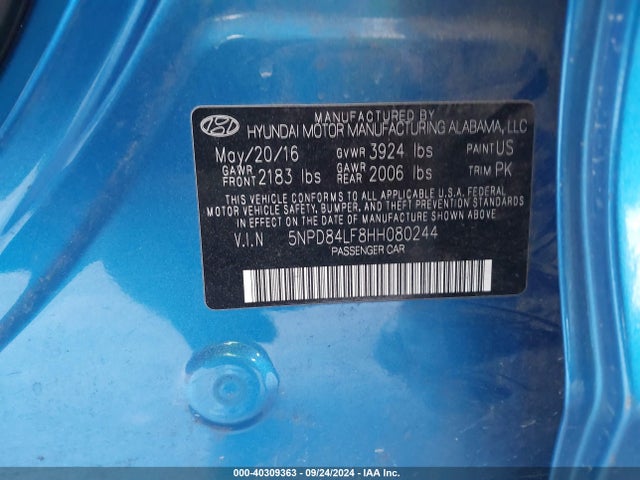 5NPD84LF8HH080244 Hyundai ELANTRA SE