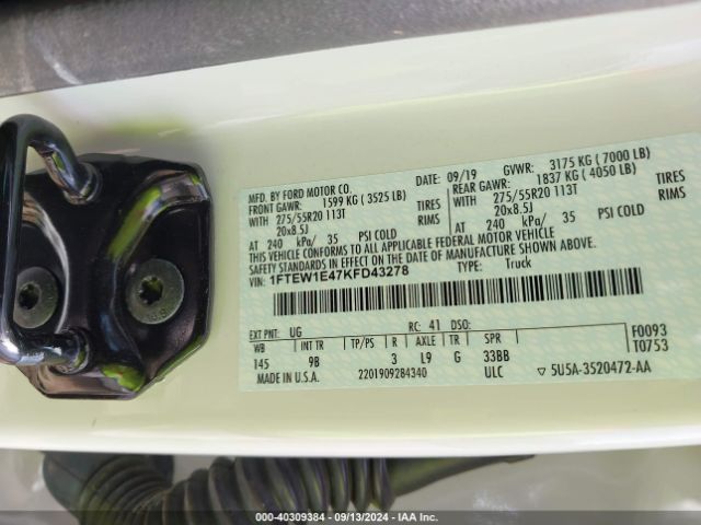 1FTEW1E47KFD43278 Ford F-150 Platinum