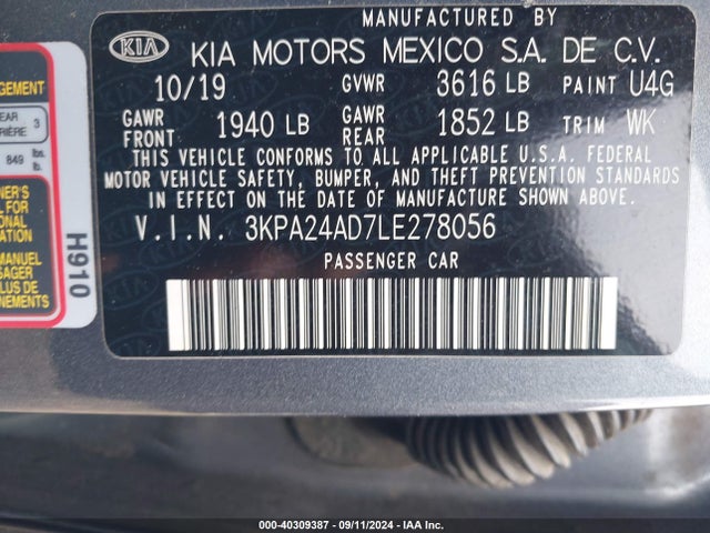 KIA RIO S 2020 3KPA24AD7LE278056 Image 9