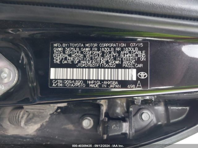 JTDKDTB31F1106322 Toyota Prius C Four