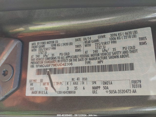 Ford ESCAPE S 2014 1FMCU0F79EUD42306 Image 9