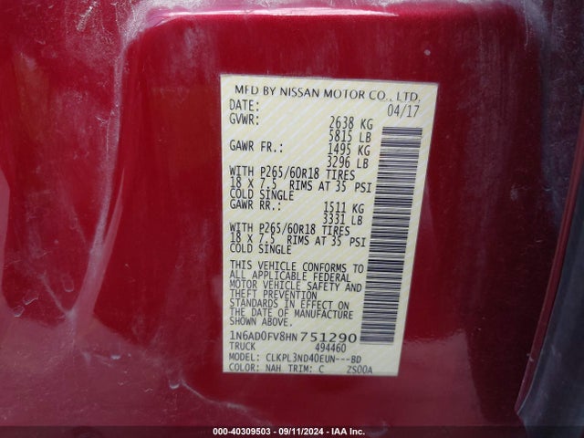 Nissan Frontier Sl 2017 1N6AD0FV8HN751290 Image 9