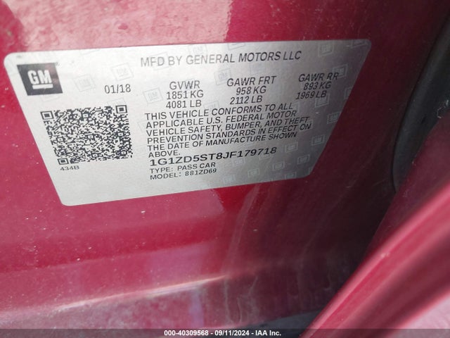 Chevrolet MALIBU LT 2018 1G1ZD5ST8JF179718 Image 9
