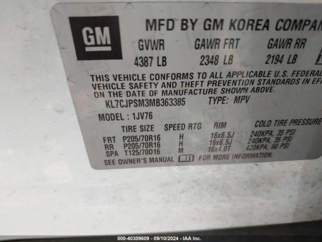 KL7CJPSM3MB363385 Chevrolet Trax Awd Lt