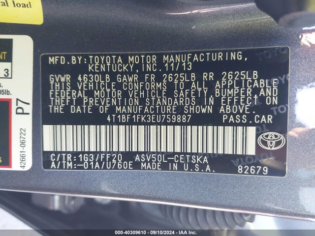 Toyota CAMRY SE 2014 4T1BF1FK3EU759887 Image 9