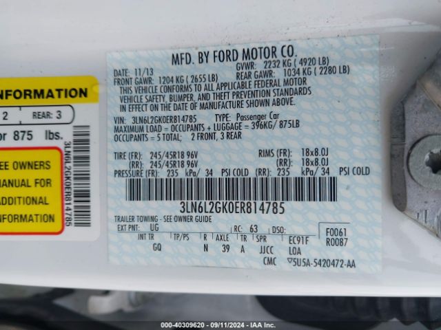 3LN6L2GK0ER814785 Lincoln MKZ