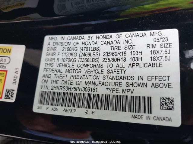 Honda Cr-v Ex-l 2wd 2023 2HKRS3H75PH306161 Image 9