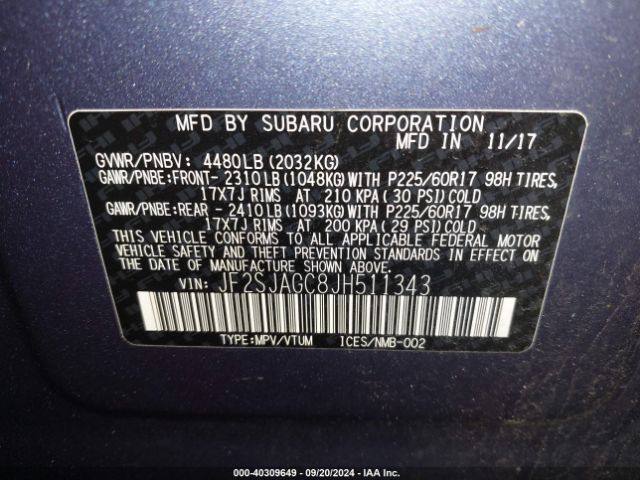 JF2SJAGC8JH511343 Subaru Forester 2.5i Premium
