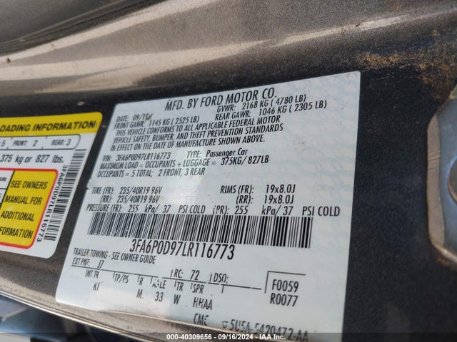 Ford Fusion Titanium 2020 3FA6P0D97LR116773 Image 9