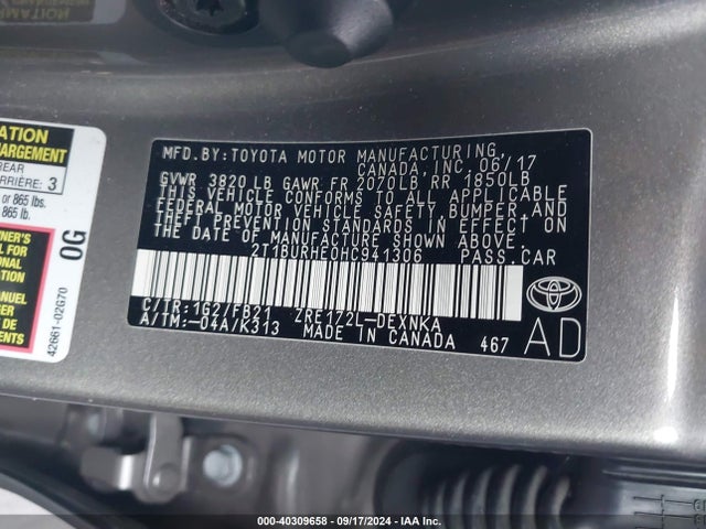 Toyota COROLLA LE 2017 2T1BURHE0HC941306 Image 9