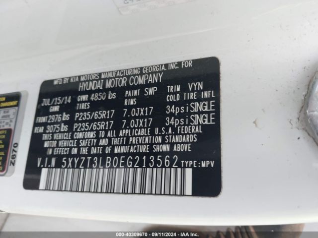 5XYZT3LB0EG213562 Hyundai Santa Fe Sport 2.4l