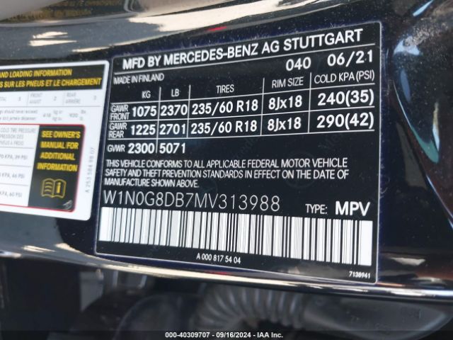 W1N0G8DB7MV313988 Mercedes-Benz Glc 300 Suv
