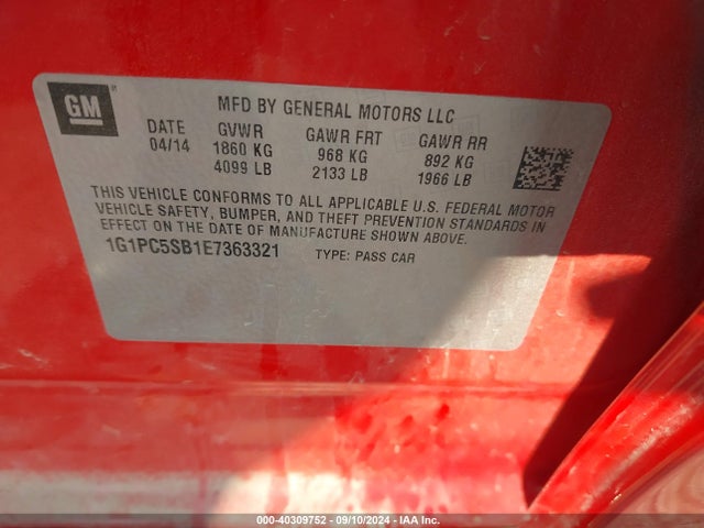 Chevrolet Cruze 1lt Auto 2014 1G1PC5SB1E7363321 Image 9