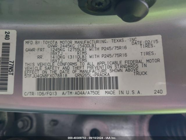 5TFJU4GN8FX078818 Toyota Tacoma Prerunner V6