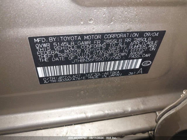 40309763 :رقم المزاد ، JTHBN36F550177740 vin ، 2005 Lexus Ls 430 مزاد بيع