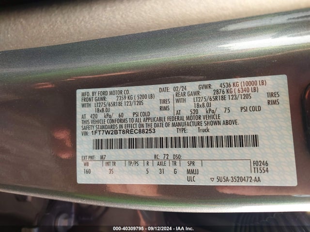 Ford F-250 Xlt 2024 1FT7W2BT8REC88253 Image 9