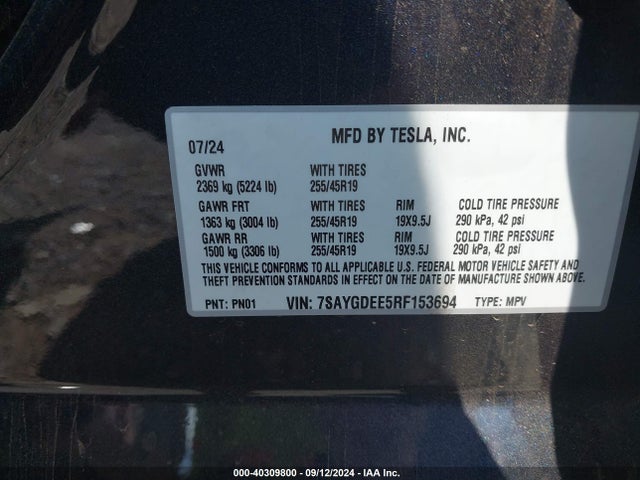 2024 TESLA MODEL Y 7SAYGDEE5RF153694 Photo 8