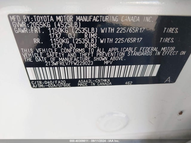 Toyota Rav4 Xle 2015 2T3WFREV7FW229023 Image 9