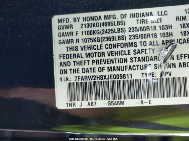 7FARW2H8XJE009811 Honda Cr-v Ex-l/ex-l Navi