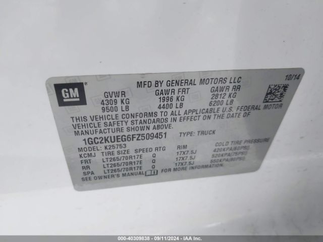 1GC2KUEG6FZ509451 Chevrolet Silverado 2500hd Wt