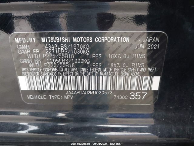 JA4ARUAU3MU030573 Mitsubishi Outlander Sport 2.0 Be Awc/2.0 Es Awc/2.0 Le Awc/2.0 Se Awc