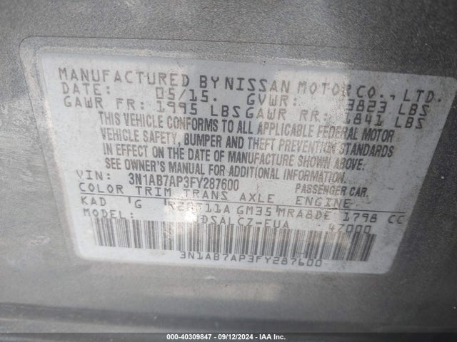 Nissan SENTRA S 2015 3N1AB7AP3FY287600 Image 9