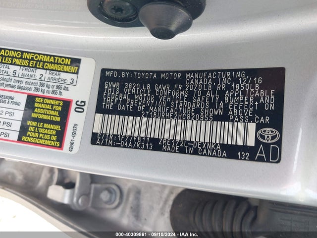 Toyota COROLLA LE 2017 2T1BURHE2HC820955 Image 9