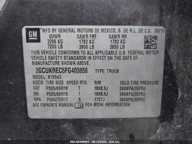 3GCUKREC6FG403858 Chevrolet Silverado 1500 1lt