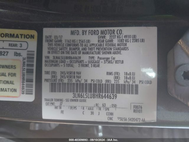 2017 LINCOLN MKZ HYBRID 3LN6L5LU8HR644639 Photo 8