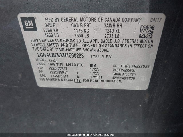 Chevrolet EQUINOX LS 2017 2GNALBEKXH1590233 Image 9