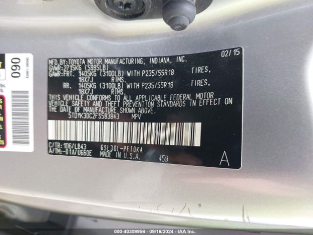5TDYK3DC2FS583843 Toyota Sienna Limited Premium 7 Passenger