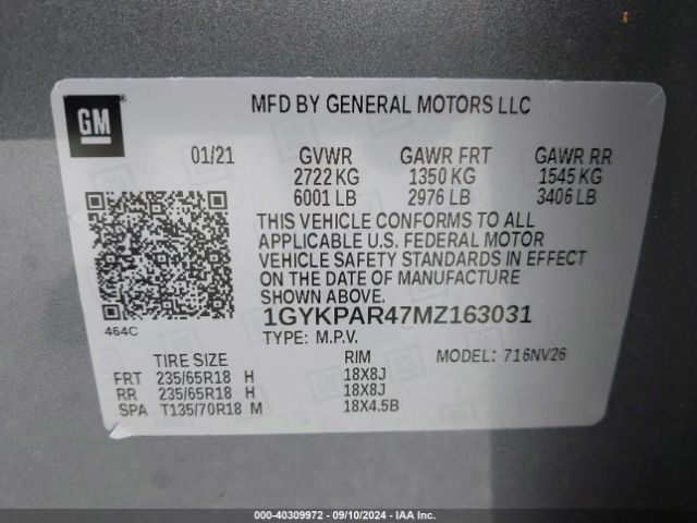 1GYKPAR47MZ163031 Cadillac Xt6 Fwd Luxury