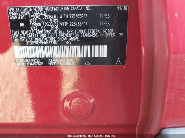 Toyota Rav4 Xle 2017 2T3RFREV9HW572187 Image 9